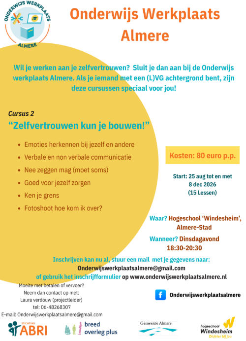 Flyer OWA 2026 "aan zelfvertrouwen kun je bouwen."